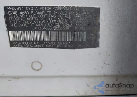 2007 Lexus Es 350 from USA, damaged, VIN JTHBJ46G572055039